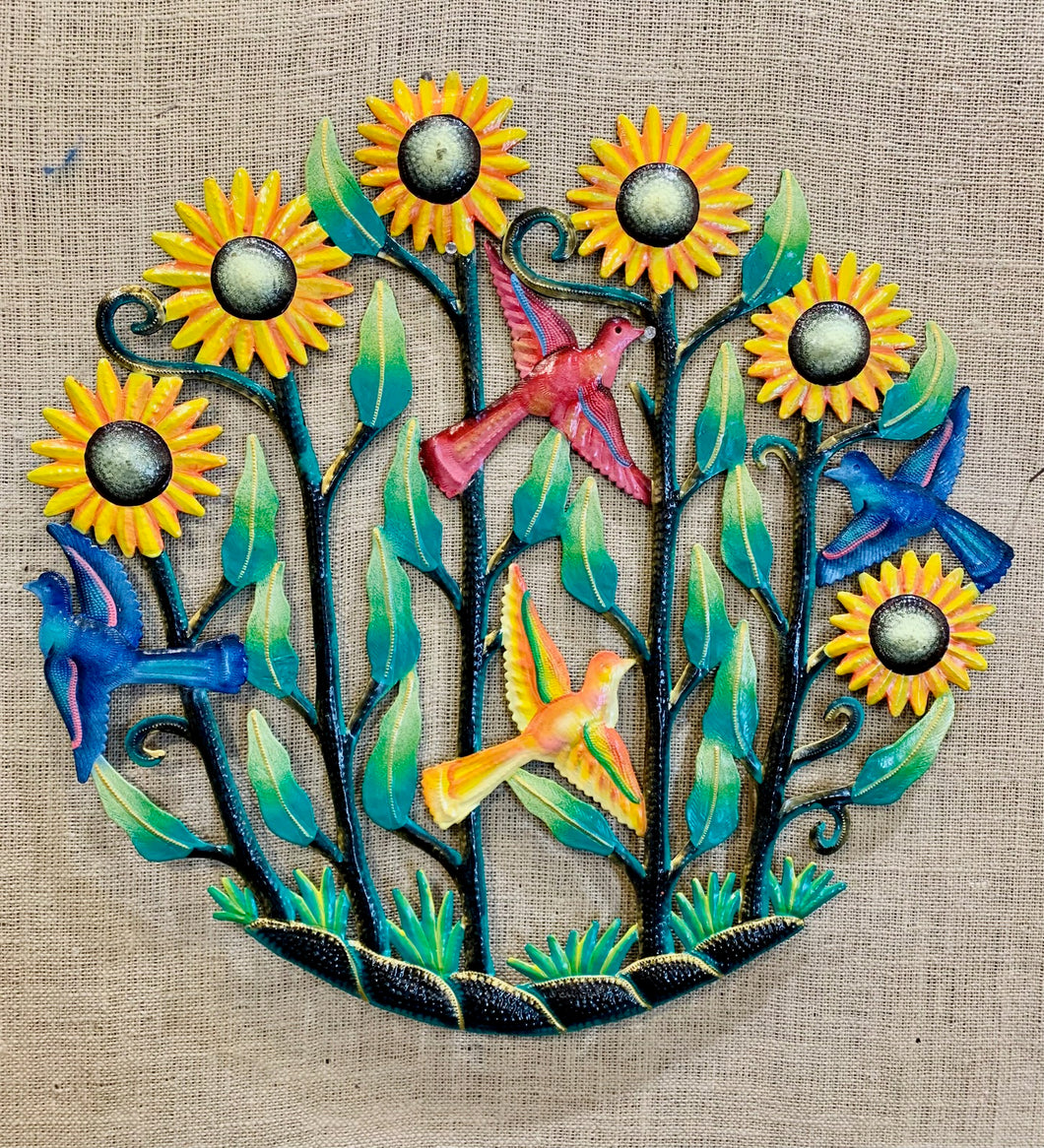 Oil Drum Sunflower Garden Wall Hanging