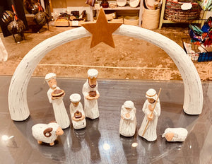 Nativity, 8 Piece Albizia Wood with Christmas Star